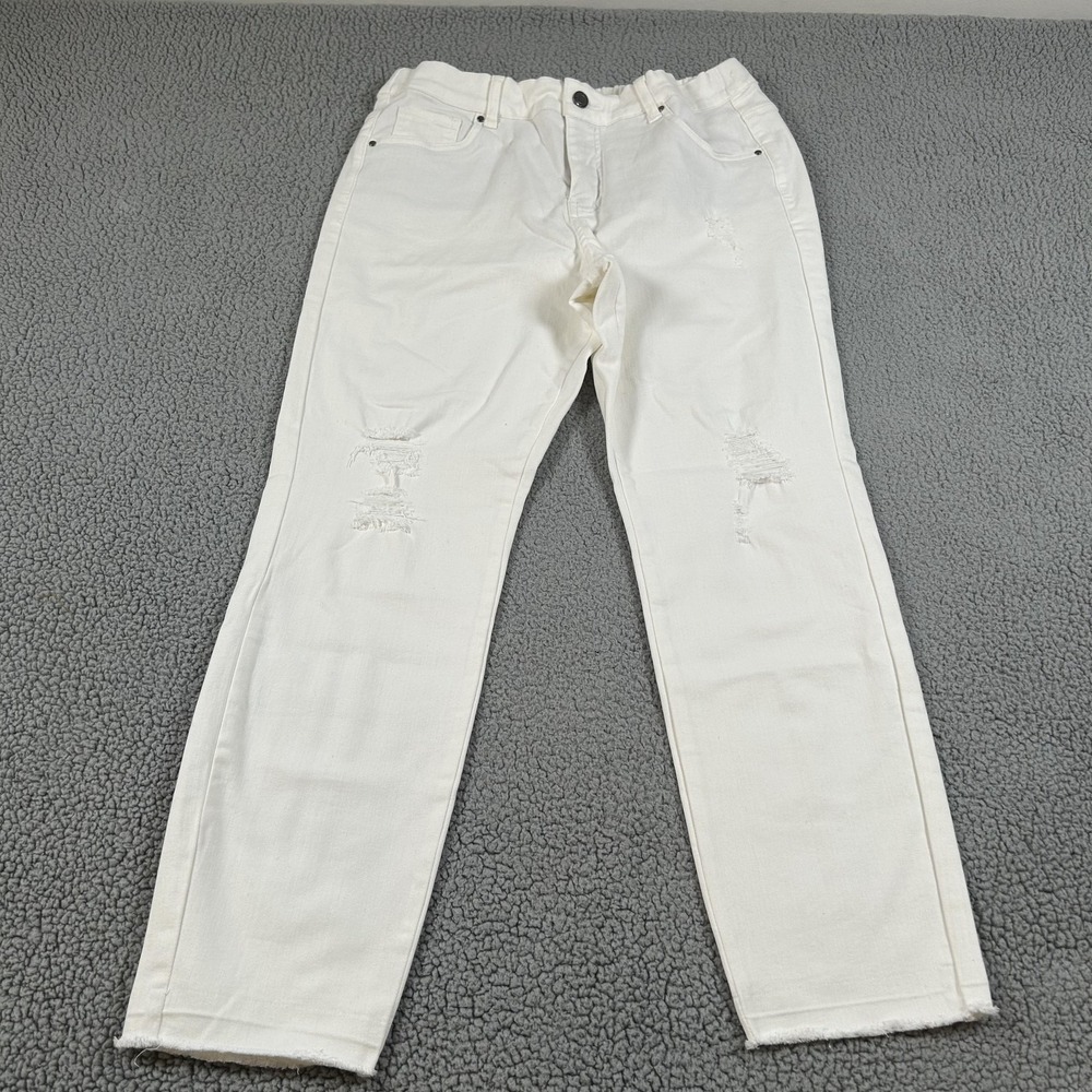 Grace & Lace Jeans Womens XL White Mid Rise Distressed Stretch Denim Pants